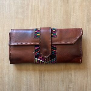 Happee Brown Embroidered Wallet Clutch